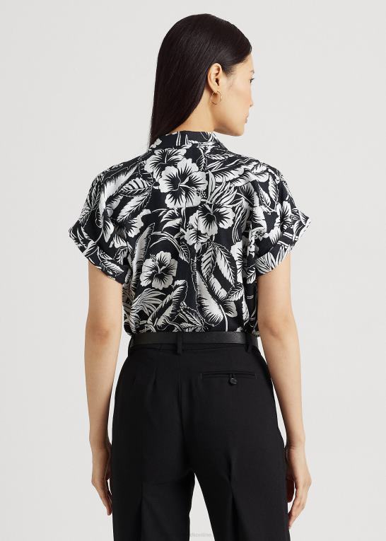 sort hvid Kvinder Ralph Lauren blomstret linned kortærmet skjorte Z426B4363
