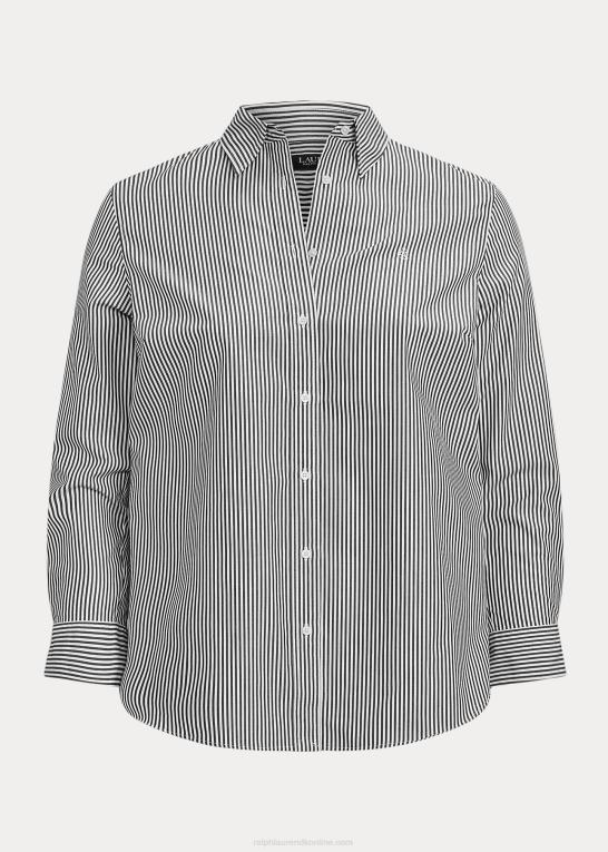sort hvid Kvinder Ralph Lauren stribet letplejet bomuldsskjorte Z426B4726