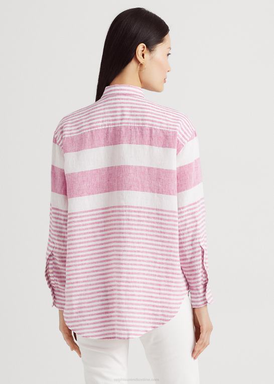 sport pink/hvid Kvinder Ralph Lauren stribet oversize hørskjorte Z426B3864