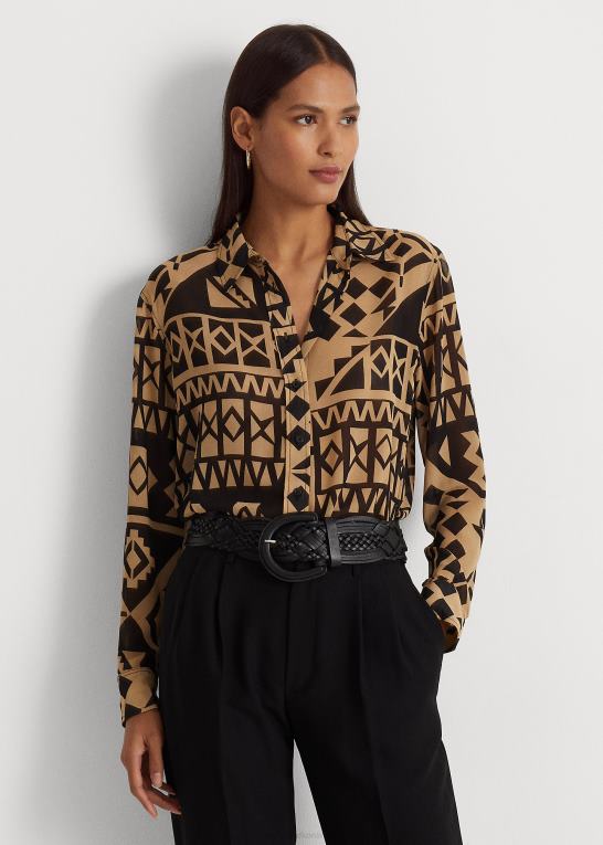 tan/sort Kvinder Ralph Lauren geo-print georgette skjorte Z426B4882