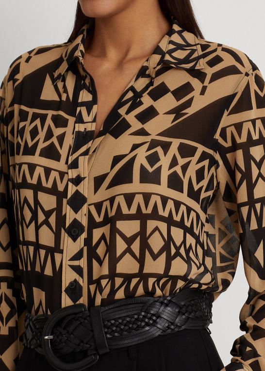 tan/sort Kvinder Ralph Lauren geo-print georgette skjorte Z426B9535