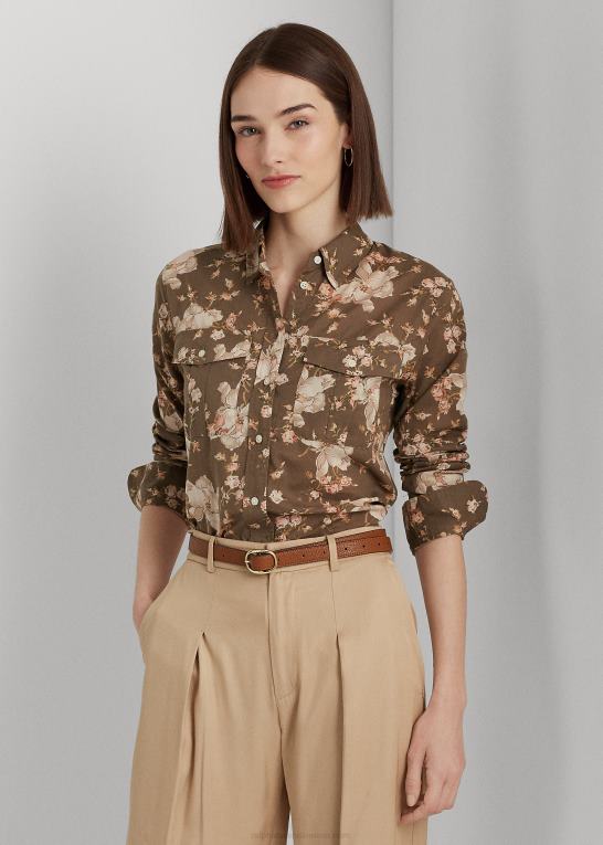 taupe/creme/pink Kvinder Ralph Lauren blomstret voileskjorte i bomuld Z426B3786