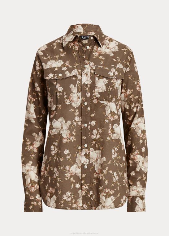 taupe/creme/pink Kvinder Ralph Lauren blomstret voileskjorte i bomuld Z426B3786