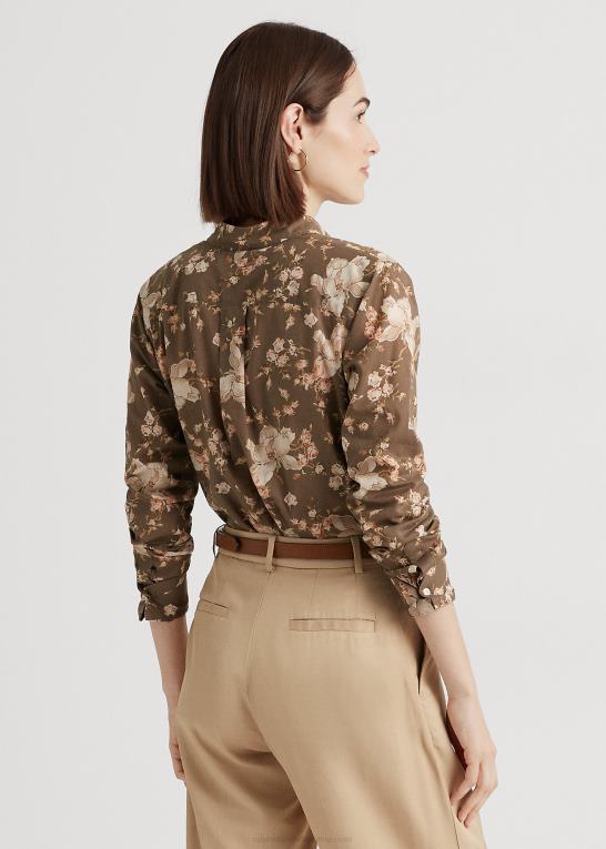 taupe/creme/pink Kvinder Ralph Lauren blomstret voileskjorte i bomuld Z426B4306