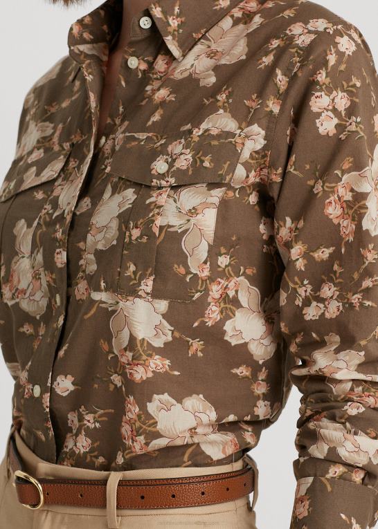taupe/creme/pink Kvinder Ralph Lauren blomstret voileskjorte i bomuld Z426B4306