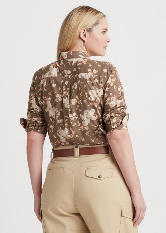 taupe/creme/pink Kvinder Ralph Lauren blomstret voileskjorte i bomuld Z426B4505