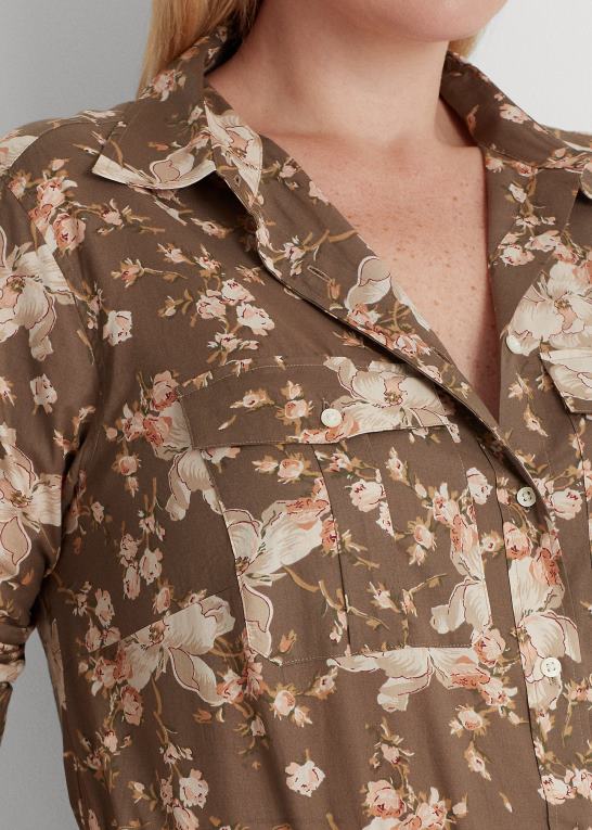 taupe/creme/pink Kvinder Ralph Lauren blomstret voileskjorte i bomuld Z426B4505