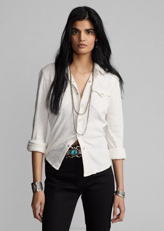 tonal creme Kvinder Ralph Lauren jacquardstrikket westernskjorte Z426B3613