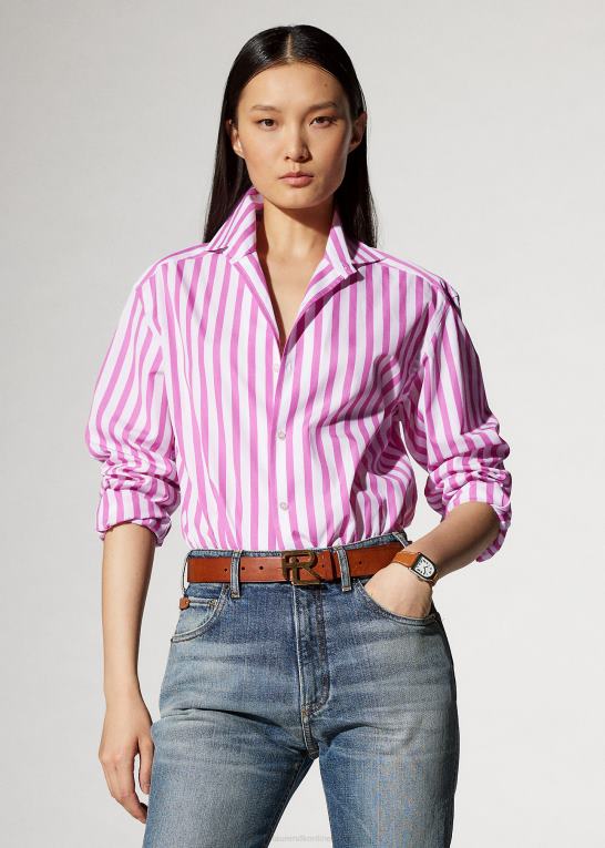 tyggegummi pink/hvid Kvinder Ralph Lauren stribet bomuldsskjorte Z426B9337