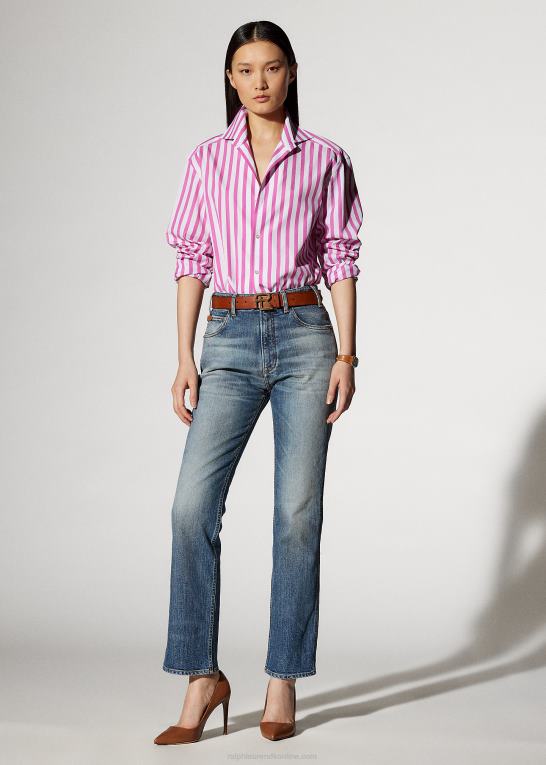 tyggegummi pink/hvid Kvinder Ralph Lauren stribet bomuldsskjorte Z426B9337
