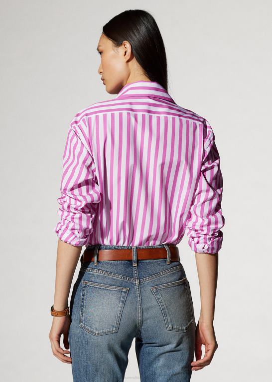 tyggegummi pink/hvid Kvinder Ralph Lauren stribet bomuldsskjorte Z426B9337