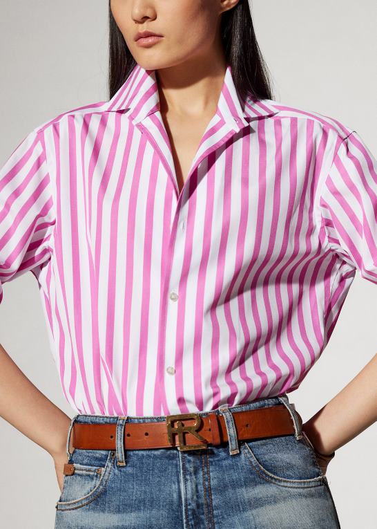 tyggegummi pink/hvid Kvinder Ralph Lauren stribet bomuldsskjorte Z426B9337