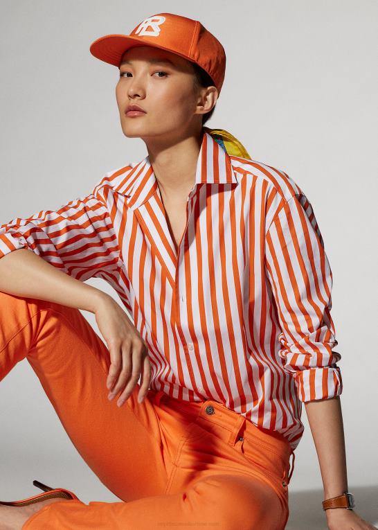 valmue orange/hvid Kvinder Ralph Lauren stribet bomuldsskjorte Z426B9338