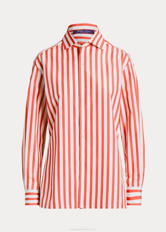 valmue orange/hvid Kvinder Ralph Lauren stribet bomuldsskjorte Z426B9338