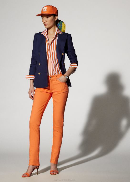 valmue orange/hvid Kvinder Ralph Lauren stribet bomuldsskjorte Z426B9338