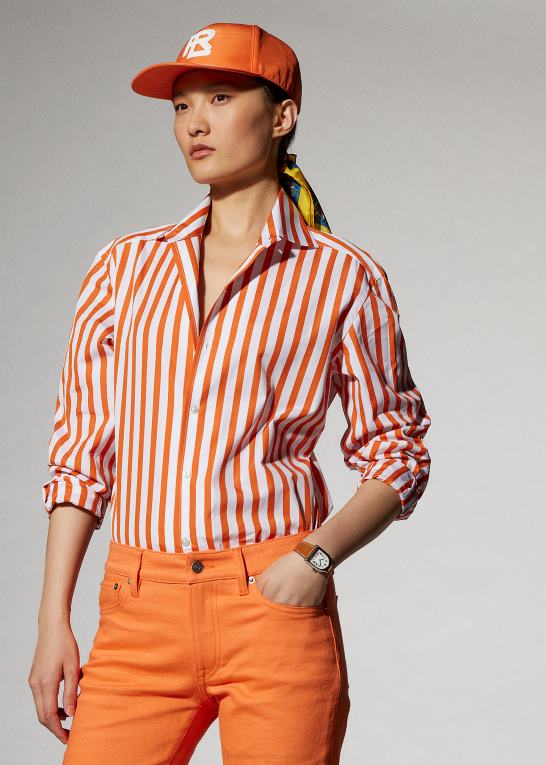valmue orange/hvid Kvinder Ralph Lauren stribet bomuldsskjorte Z426B9338