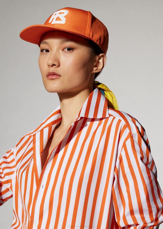 valmue orange/hvid Kvinder Ralph Lauren stribet bomuldsskjorte Z426B9338