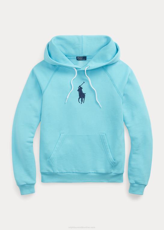 fransk turkis Kvinder Ralph Lauren krympet pasform stor pony fleece hættetrøje Z426B3117