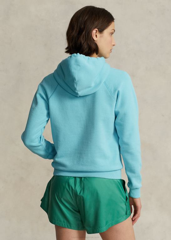fransk turkis Kvinder Ralph Lauren krympet pasform stor pony fleece hættetrøje Z426B3117