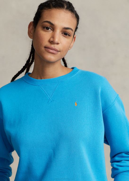 gletscher turkis Kvinder Ralph Lauren fleece pullover med rund hals Z426B9098
