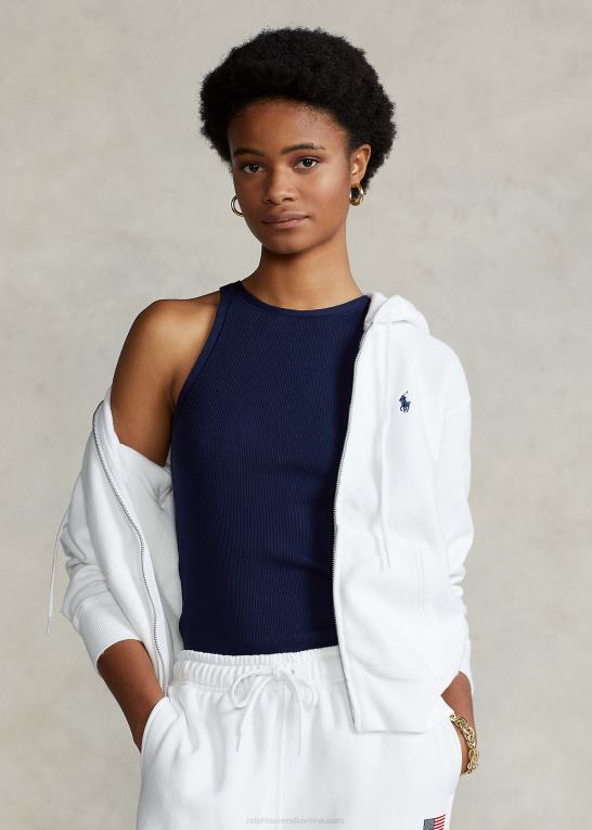 hvid Kvinder Ralph Lauren fleece hættetrøje med fuld lynlås Z426B3276