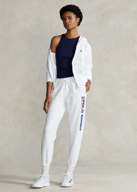 hvid Kvinder Ralph Lauren fleece hættetrøje med fuld lynlås Z426B3276