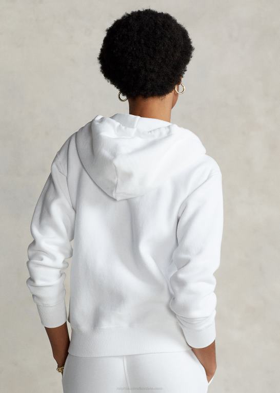 hvid Kvinder Ralph Lauren fleece hættetrøje med fuld lynlås Z426B3276