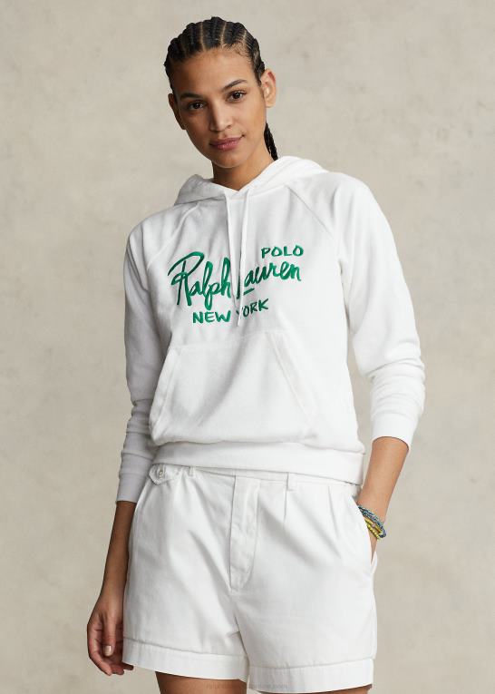 hvid Kvinder Ralph Lauren hættetrøje med broderet logo med krympet pasform Z426B2970