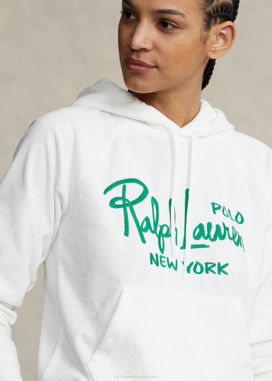 hvid Kvinder Ralph Lauren hættetrøje med broderet logo med krympet pasform Z426B2970