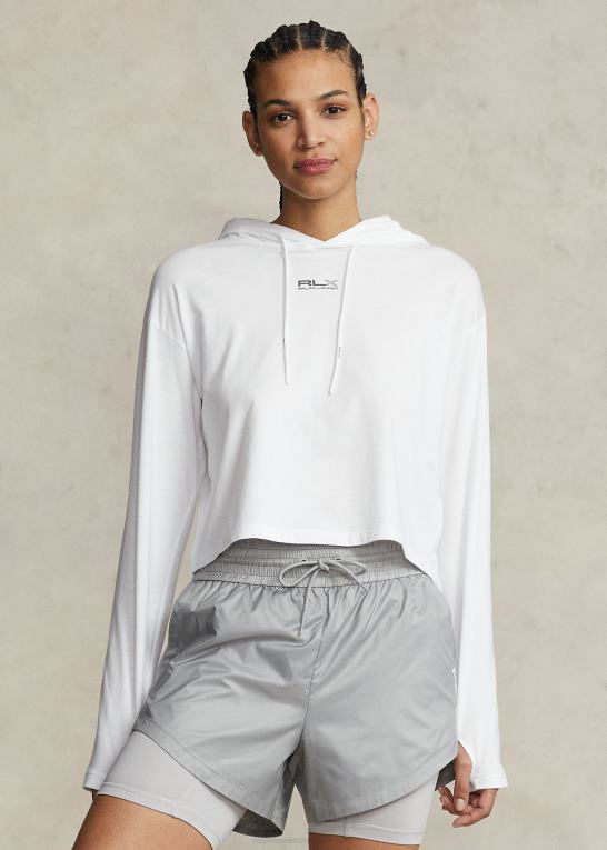 keramisk hvid Kvinder Ralph Lauren cropped bomuldsjersey hættetrøje Z426B3046