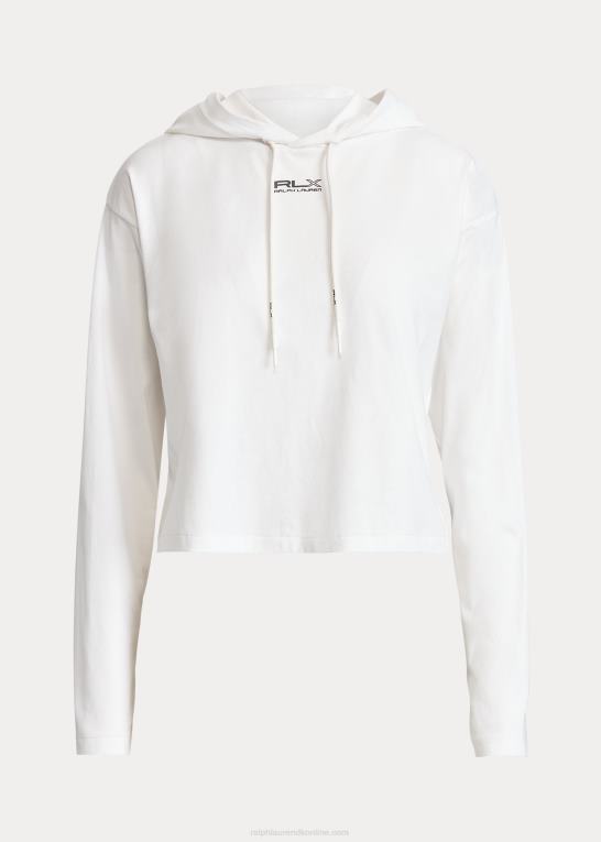keramisk hvid Kvinder Ralph Lauren cropped bomuldsjersey hættetrøje Z426B3046