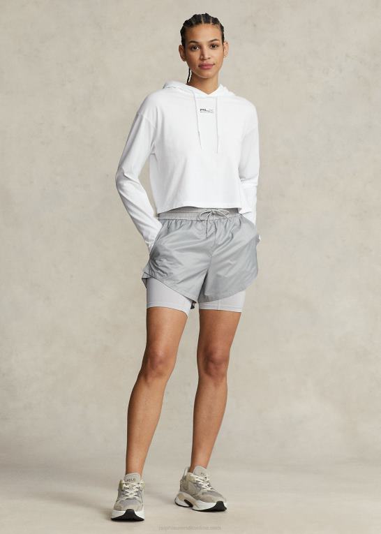 keramisk hvid Kvinder Ralph Lauren cropped bomuldsjersey hættetrøje Z426B3046