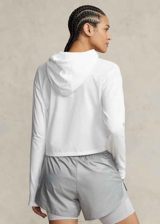 keramisk hvid Kvinder Ralph Lauren cropped bomuldsjersey hættetrøje Z426B3046