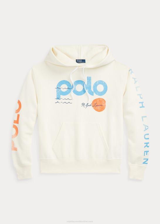 klubhuscreme Kvinder Ralph Lauren logo & wave grafisk fleece hættetrøje Z426B3079