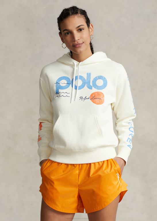 klubhuscreme Kvinder Ralph Lauren logo & wave grafisk fleece hættetrøje Z426B3079