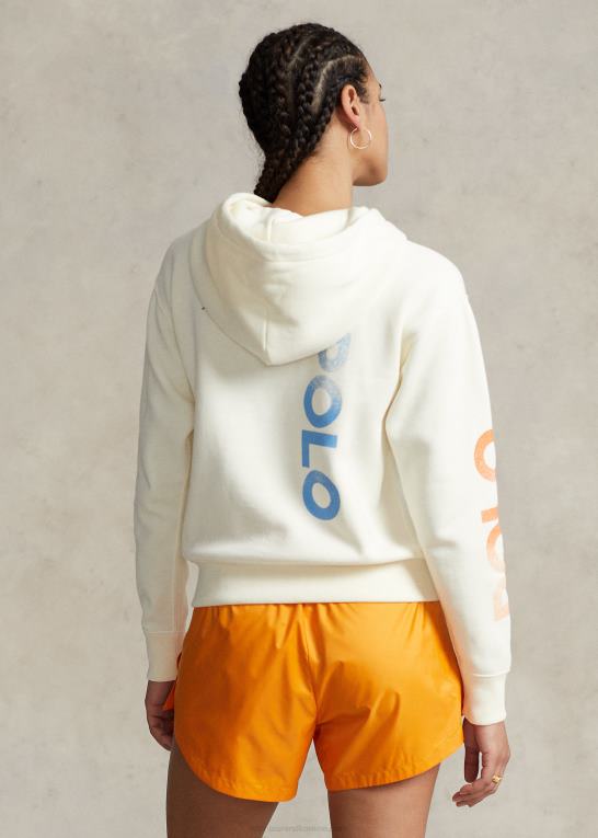 klubhuscreme Kvinder Ralph Lauren logo & wave grafisk fleece hættetrøje Z426B3079