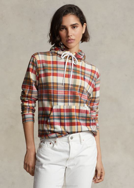 madras multi Kvinder Ralph Lauren plaid hættetrøje med fransk frotté med krympet pasform Z426B3169