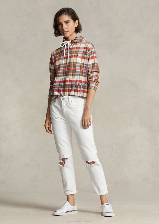 madras multi Kvinder Ralph Lauren plaid hættetrøje med fransk frotté med krympet pasform Z426B3169