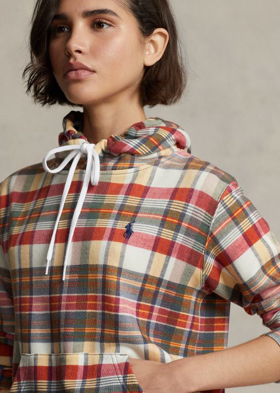 madras multi Kvinder Ralph Lauren plaid hættetrøje med fransk frotté med krympet pasform Z426B3169