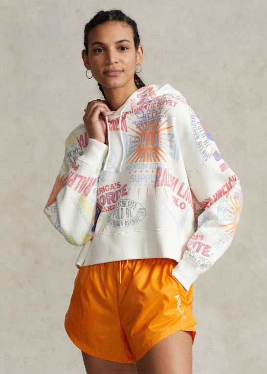 nevis Kvinder Ralph Lauren logo grafisk oversize fleece hættetrøje Z426B3213