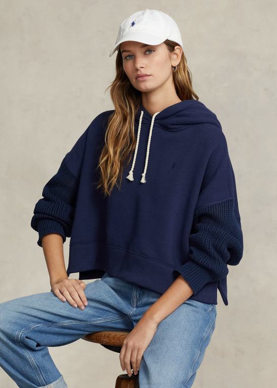 newport flåde Kvinder Ralph Lauren boxy fit hybrid hættetrøje med sweaterærmer Z426B3091
