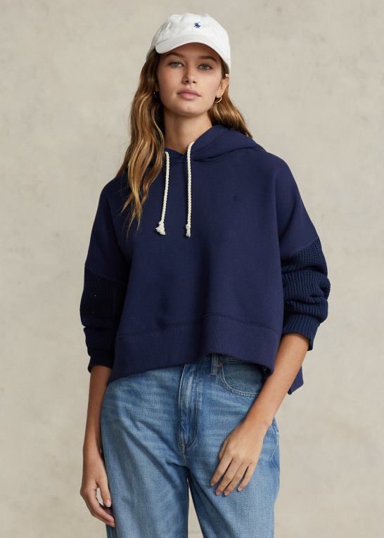newport flåde Kvinder Ralph Lauren boxy fit hybrid hættetrøje med sweaterærmer Z426B3091