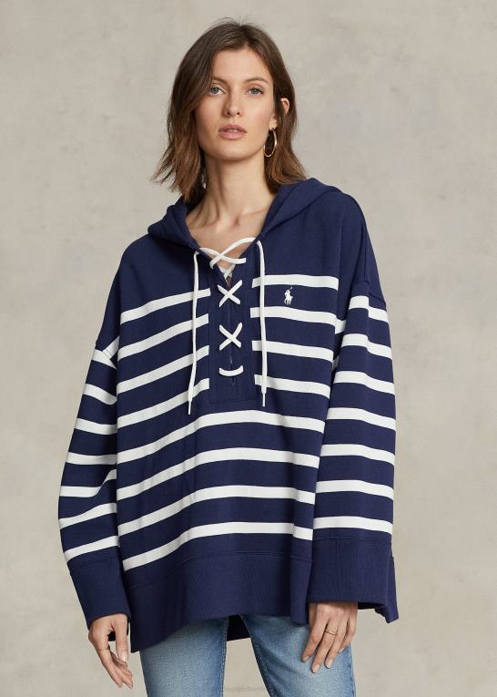 newport navy/hvid Kvinder Ralph Lauren stribet fleecetrøje med snøre Z426B3044
