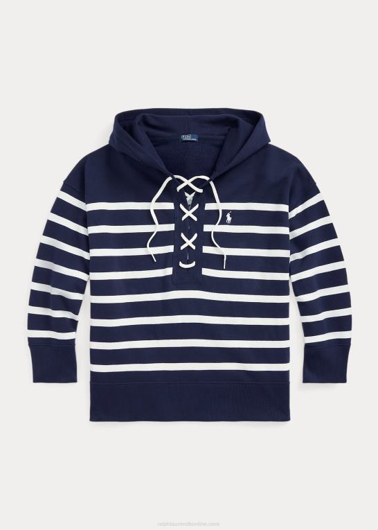 newport navy/hvid Kvinder Ralph Lauren stribet fleecetrøje med snøre Z426B3044