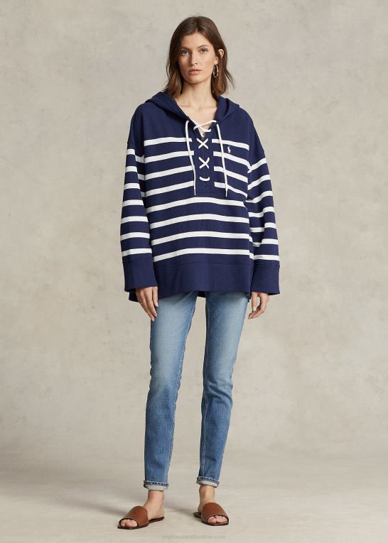 newport navy/hvid Kvinder Ralph Lauren stribet fleecetrøje med snøre Z426B3044