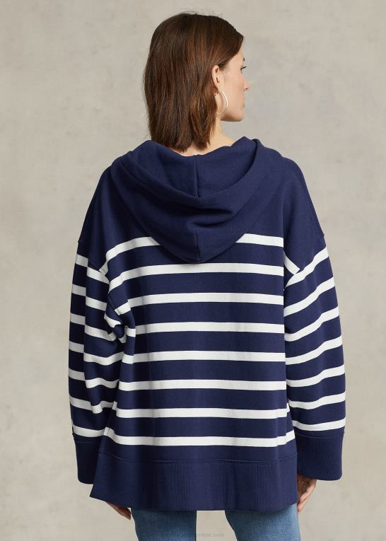 newport navy/hvid Kvinder Ralph Lauren stribet fleecetrøje med snøre Z426B3044