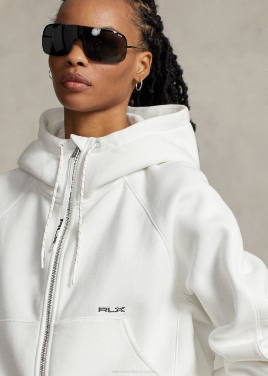 papir hvidt Kvinder Ralph Lauren fleece hættetrøje med fuld lynlås dolman-ærmer Z426B3123