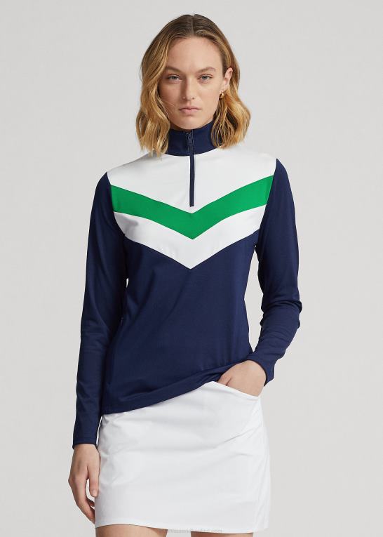 raffineret marine/cruisegrøn Kvinder Ralph Lauren chevron-stribet pullover med kvart lynlås Z426B3718