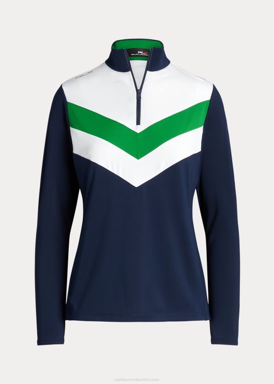 raffineret marine/cruisegrøn Kvinder Ralph Lauren chevron-stribet pullover med kvart lynlås Z426B3718