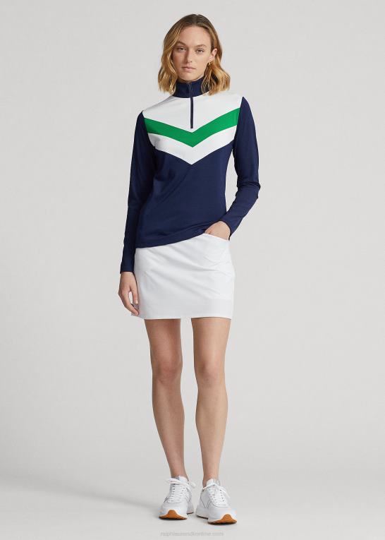 raffineret marine/cruisegrøn Kvinder Ralph Lauren chevron-stribet pullover med kvart lynlås Z426B3718